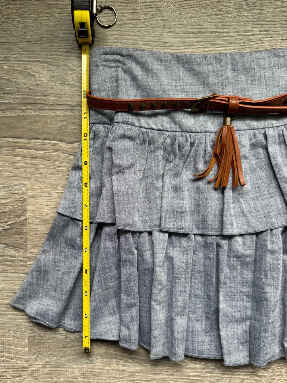 Wet Seal Women’s XS Light Blue Tiered Ruffle Skirt Brown Tasseled Belt NWOT - Picture 7 of 7